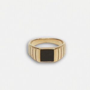 14K Gold Plated Black Square Signet Ring